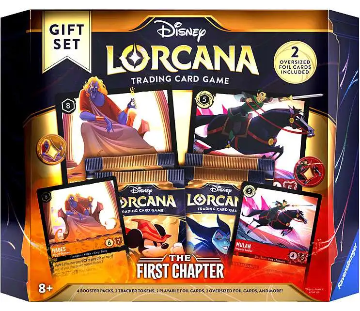 Disney Lorcana Trading Card Game The First Chapter Gift Set [4 Booster Packs, Foil Card, Oversized Foil Card, 34 Game Tokens & More]