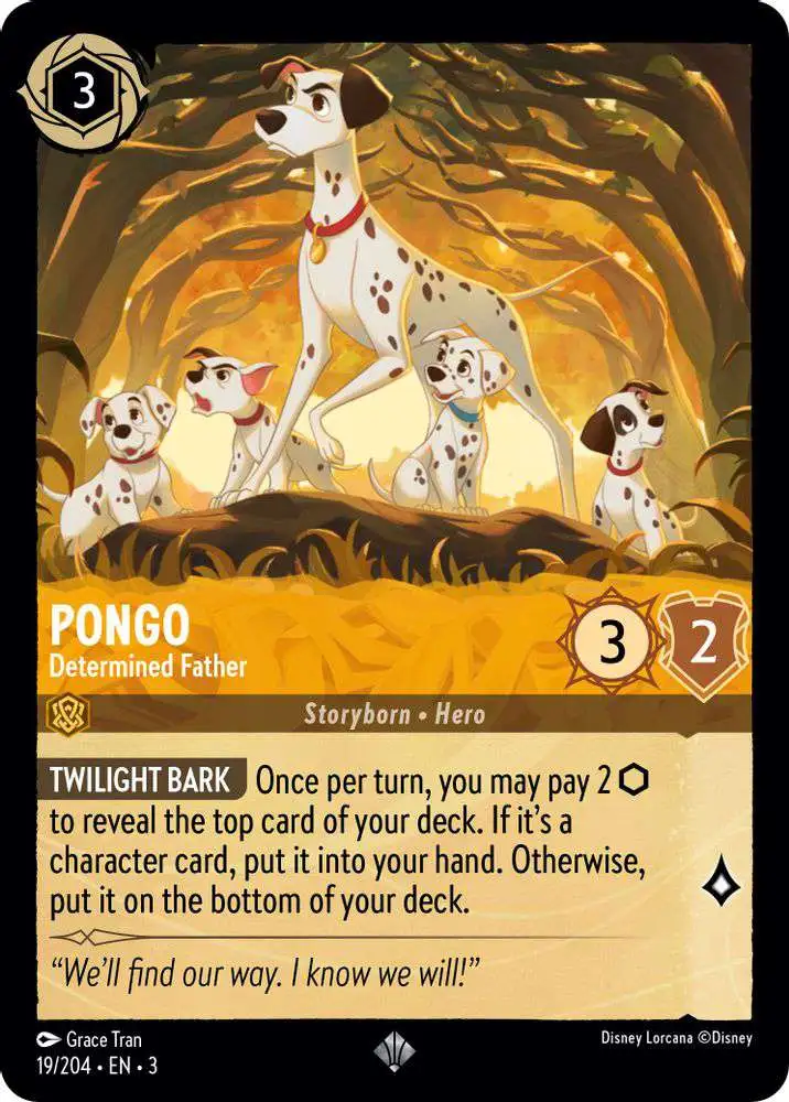 Disney Lorcana Trading Card Game Into the Inklands Super Rare Pongo - Determined Father #19