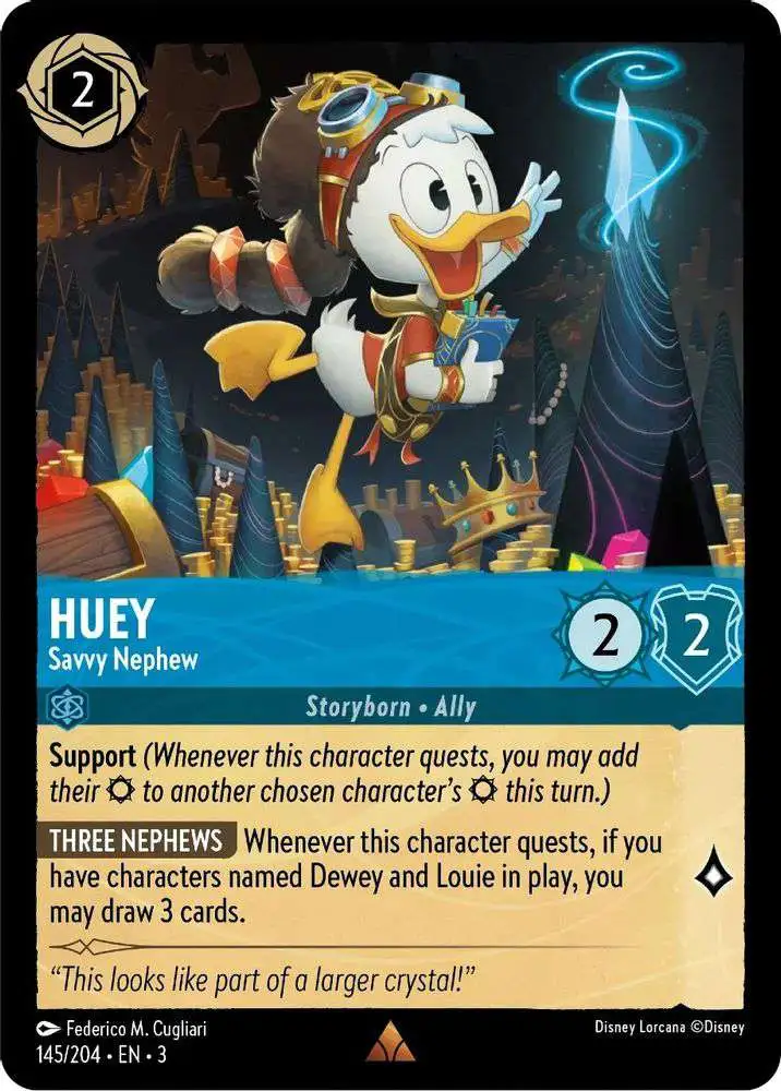 Disney Lorcana Trading Card Game Into the Inklands Rare Huey - Savvy Nephew  #145
