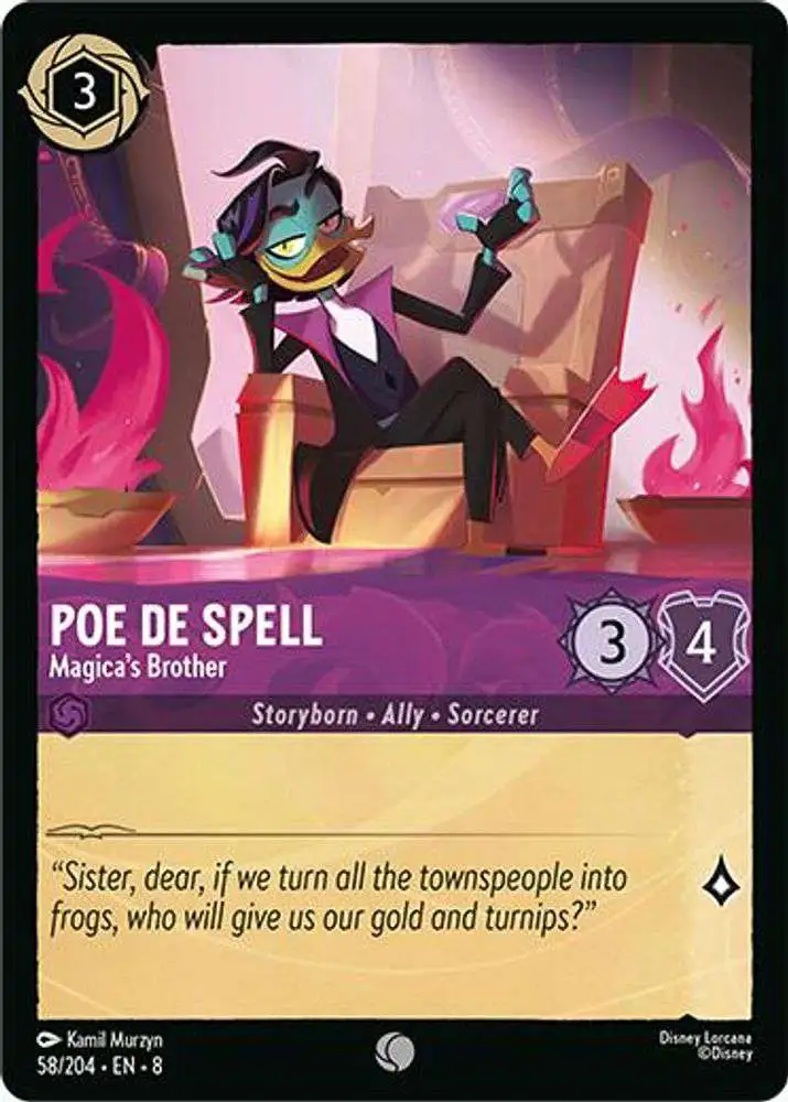 Disney Lorcana Trading Card Game Reign of Jafar Common FOIL Poe De Spell - Magica's Brother #58