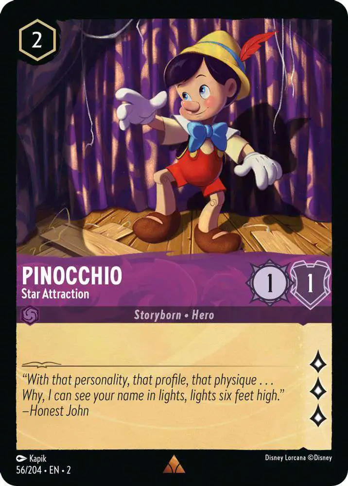 Disney Lorcana Trading Card Game Rise of the Floodborn Rare Pinocchio - Star Attraction #56 Disney Lorcana Trading Card Game Rise of the Floodborn Rare Pinocchio - Star Attraction #56