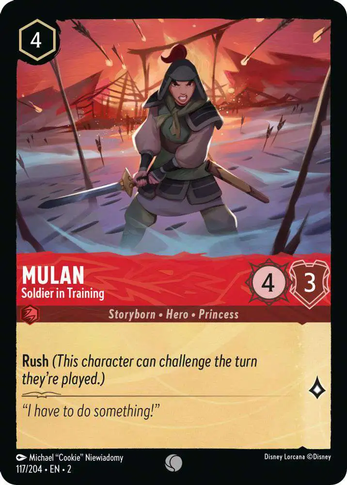 Disney Lorcana Trading Card Game Rise of the Floodborn Common Foil Mulan -  Soldier in Training #117