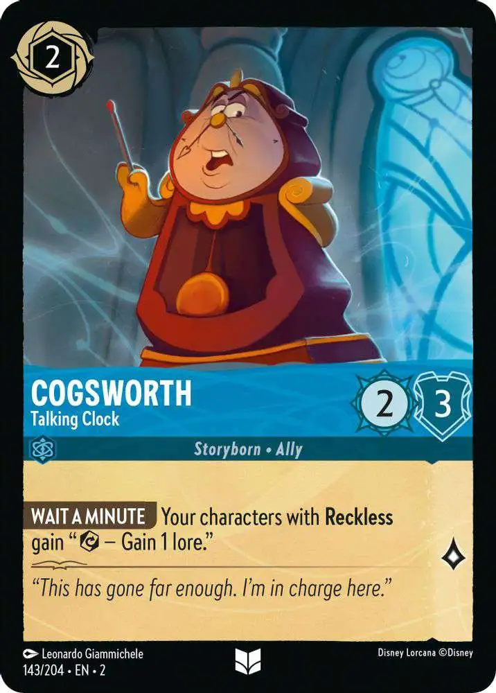 Disney Lorcana Trading Card Game Rise of the Floodborn Uncommon Cogsworth - Talking Clock #143