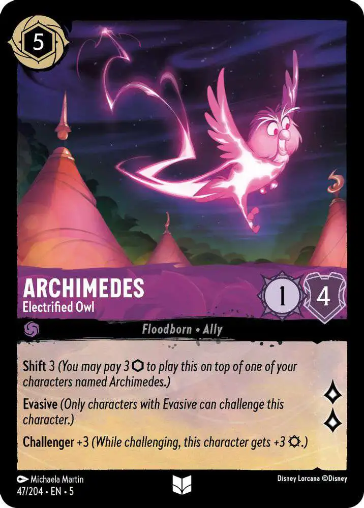 Disney Lorcana Trading Card Game Shimmering Skies Uncommon Archimedes - Electrified Owl #47