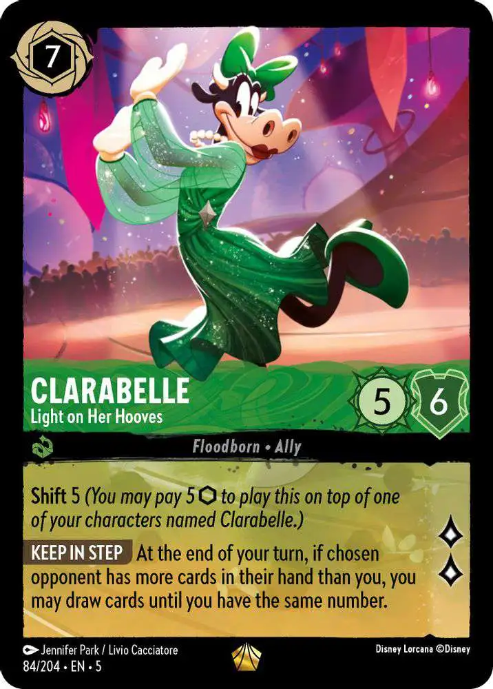 Disney Lorcana Trading Card Game Shimmering Skies Single Card Legendary  Clarabelle - Light on Her Hooves 84 - ToyWiz