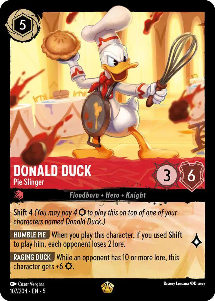 Disney Lorcana Trading Card Game Shimmering Skies Legendary Donald Duck -  Pie Slinger #107