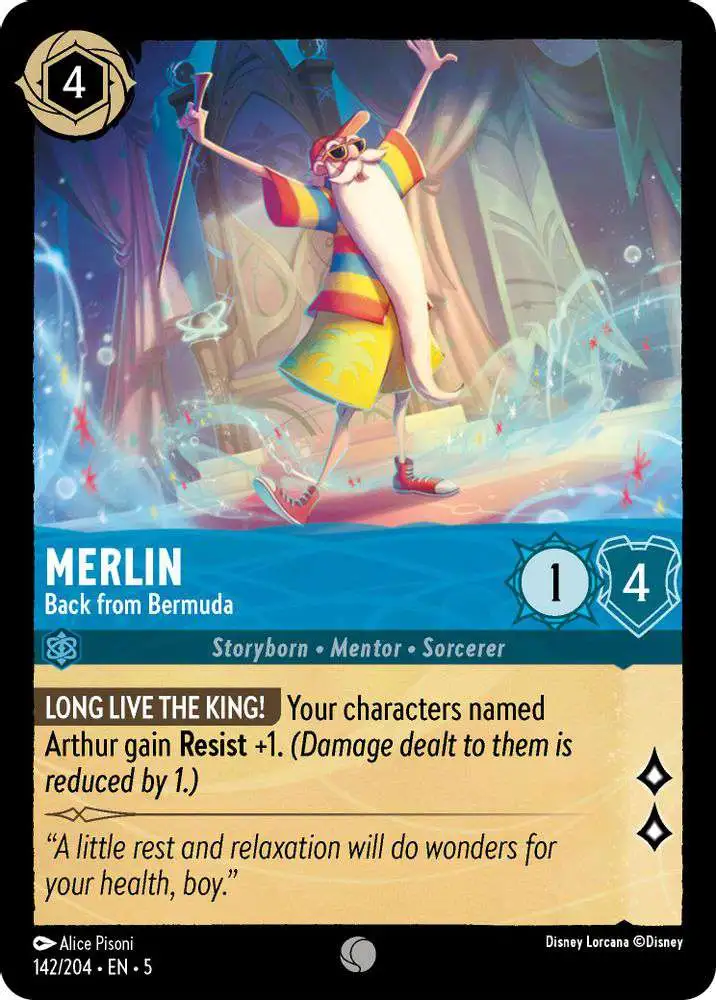 Disney Lorcana Trading Card Game Shimmering Skies Common Merlin - Back from Bermuda #142