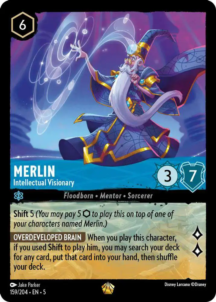 Disney Lorcana Trading Card Game Shimmering Skies Legendary Merlin - Intellectual Visionary #159