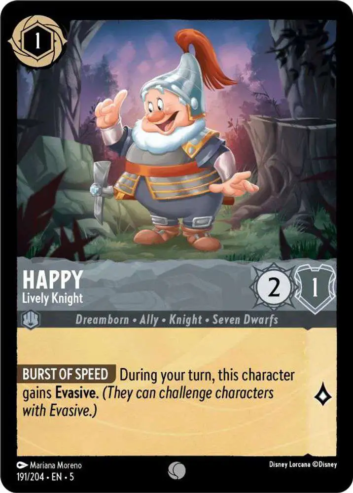 Disney Lorcana Trading Card Game Shimmering Skies Common Foil Happy - Lively Knight #191 Disney Lorcana Trading Card Game Shimmering Skies Common Foil Happy - Lively Knight #191
