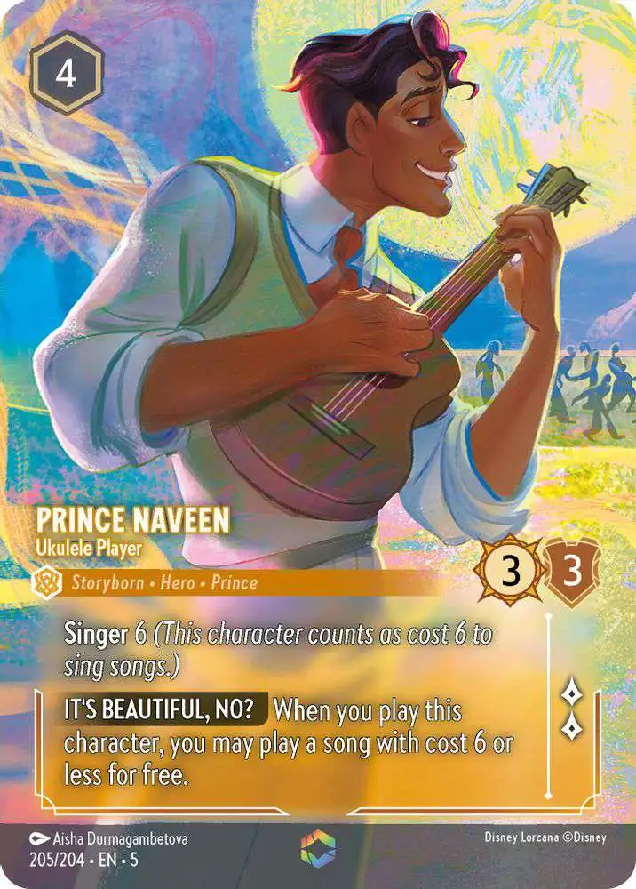 Disney Lorcana Trading Card Game Shimmering Skies Enchanted Prince Naveen - Ukulele Player #205 [Enchanted FOIL]