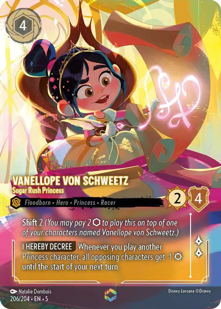 Disney Lorcana Trading Card Game Shimmering Skies Single Card Enchanted  Vanellope von Schweetz - Sugar Rush Princess 206 Enchanted - ToyWiz