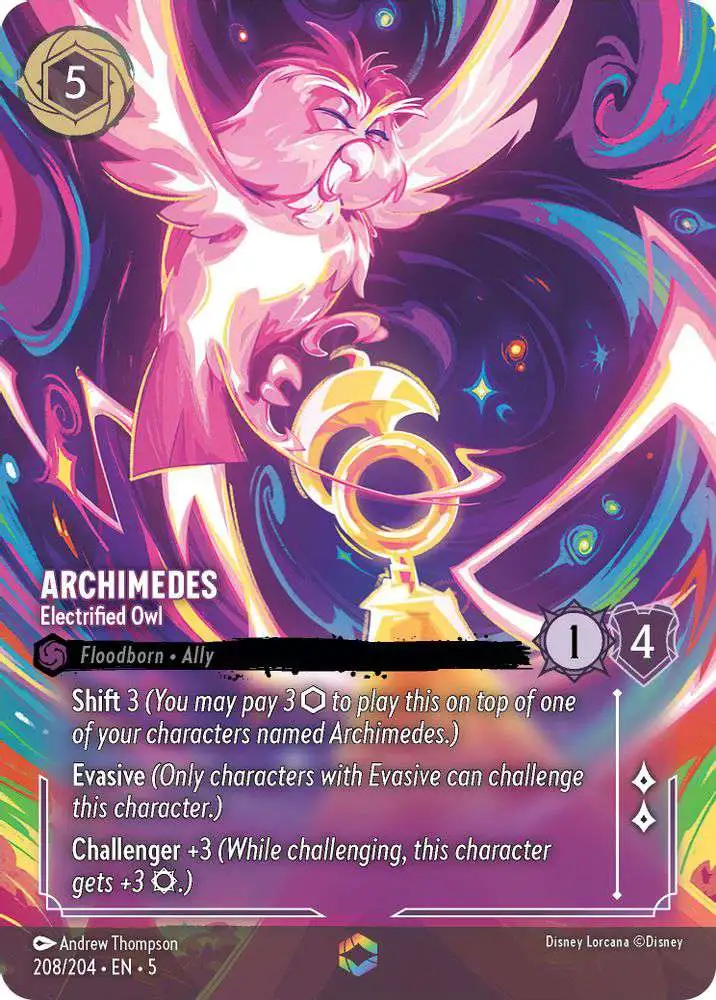 Disney Lorcana Trading Card Game Shimmering Skies Enchanted Archimedes - Electrified Owl #208 [Enchanted FOIL]