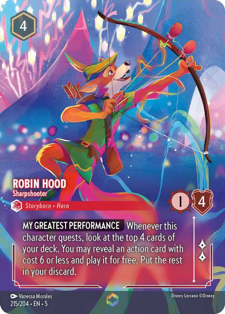 Disney Lorcana Trading Card Game Shimmering Skies Enchanted Robin Hood -  Sharpshooter #215 [Enchanted FOIL]