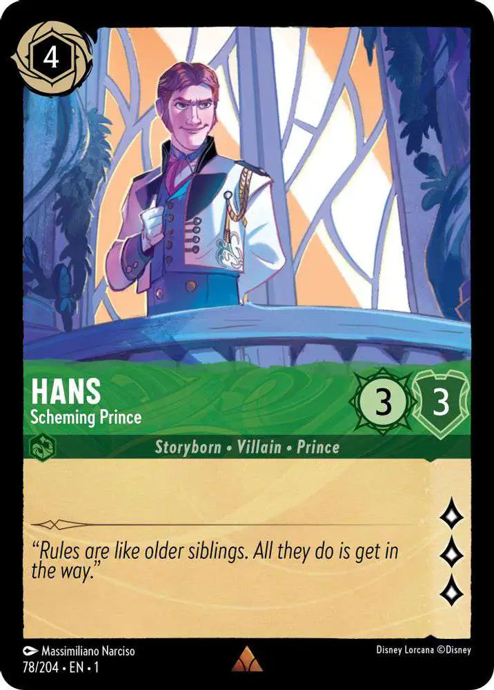 Disney Lorcana Trading Card Game The First Chapter Rare Hans - Scheming Prince #78