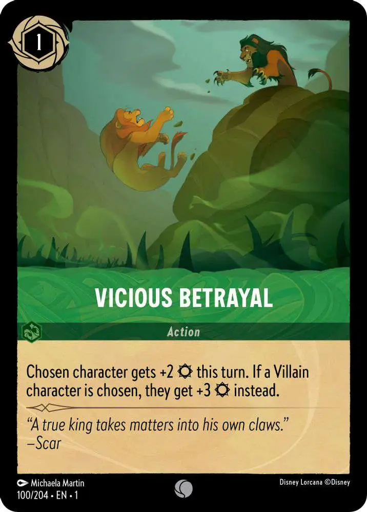 Disney Lorcana Trading Card Game The First Chapter Common Foil Vicious Betrayal #100