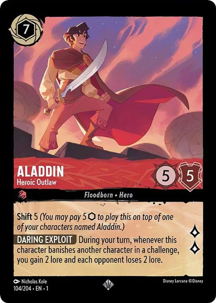 Disney Lorcana Trading Card Game The First Chapter Super Rare Aladdin - Heroic Outlaw #104