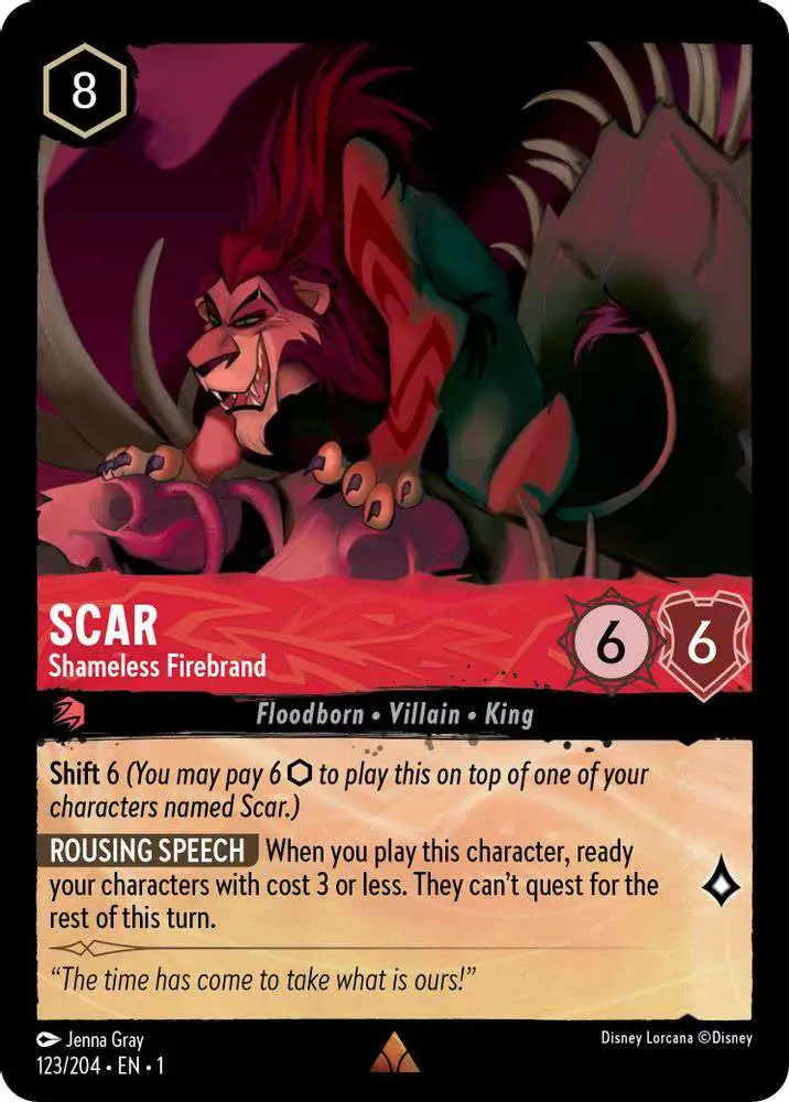 Disney Lorcana Trading Card Game The First Chapter Rare Scar - Shameless Firebrand #123