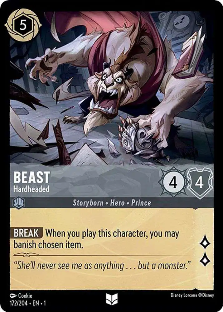 Disney Lorcana Trading Card Game The First Chapter Uncommon FOIL Beast - Hardheaded #172 Disney Lorcana Trading Card Game The First Chapter Uncommon FOIL Beast - Hardheaded #172