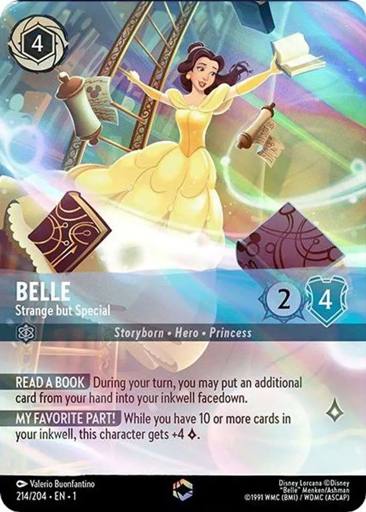 Disney Lorcana Trading Card Game The First Chapter Single Card Enchanted  Belle - Strange but Special 214 Alternate Art FOIL - ToyWiz