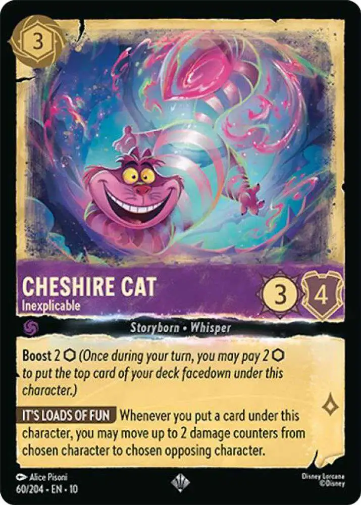 Disney Lorcana Trading Card Game Whispers in the Well Single Card Super Rare Cheshire Cat - Inexplicable 60 FOIL - ToyWiz Disney Lorcana Trading Card Game Whispers in the Well Single Card Super Rare Cheshire Cat - Inexplicable 60 FOIL - ToyWiz