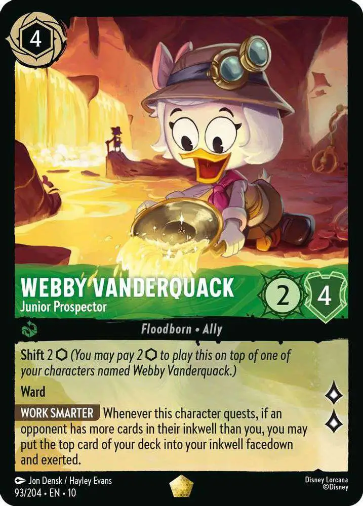 Disney Lorcana Trading Card Game Whispers in the Well Legendary Webby Vanderquack - Junior Prospector #93