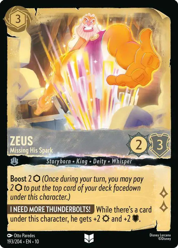 Disney Lorcana Trading Card Game Whispers in the Well Uncommon FOIL Zeus - Missing His Spark #193