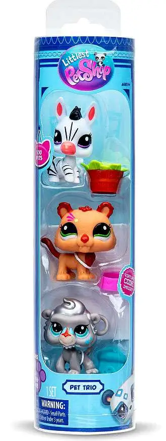 Littlest Pet Shop 2024 Generation 7 Pet Trio Zoo Pets Mini Figure 3-Pack #96, 97 & 98 [Lion, Zebra & Baboon]