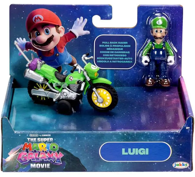 Super Mario Galaxy Movie Luigi Exclusive 2.5-Inch Mini Figure & Pull Back Motorcycle