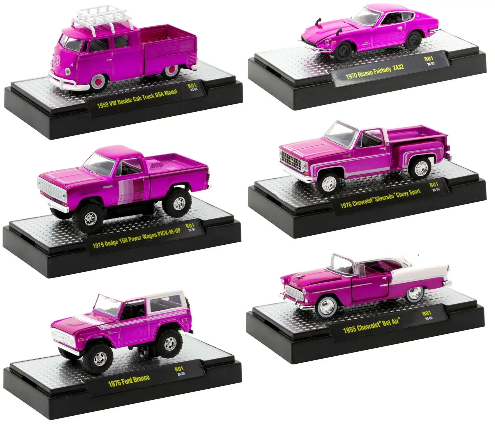 M2 Machines Pink Chrome Series Diecast Vehicle Set