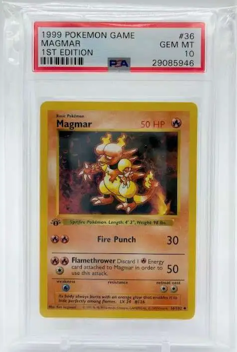 Pokemon Base Set Magmar (1st Edition) [PSA - Gem Mint 10 (29085946)]