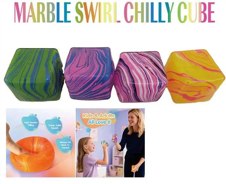 Marble Swirl Chilly Cube 2.5-Inch Stress Squishy Fidget Toy [1 RANDOM Squishy Toy]