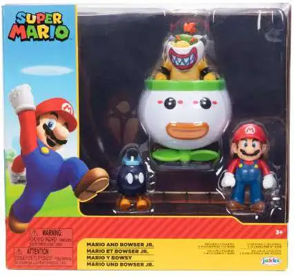 World of Nintendo Mario & Bowser Jr. Exclusive Action Figure 4-Pack [with  Bob-omb & Clown Car, Damaged Package]