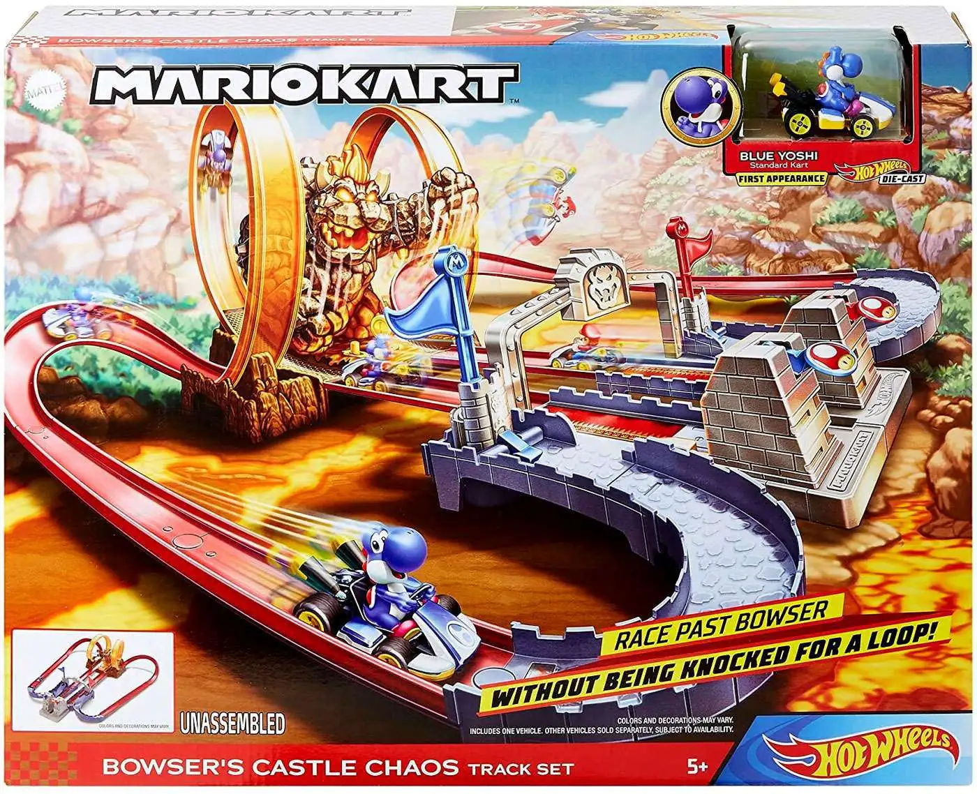 Hot Wheels Mario Kart Bowser's Castle Track Set Play Set Blue Yoshi NEW 2020 