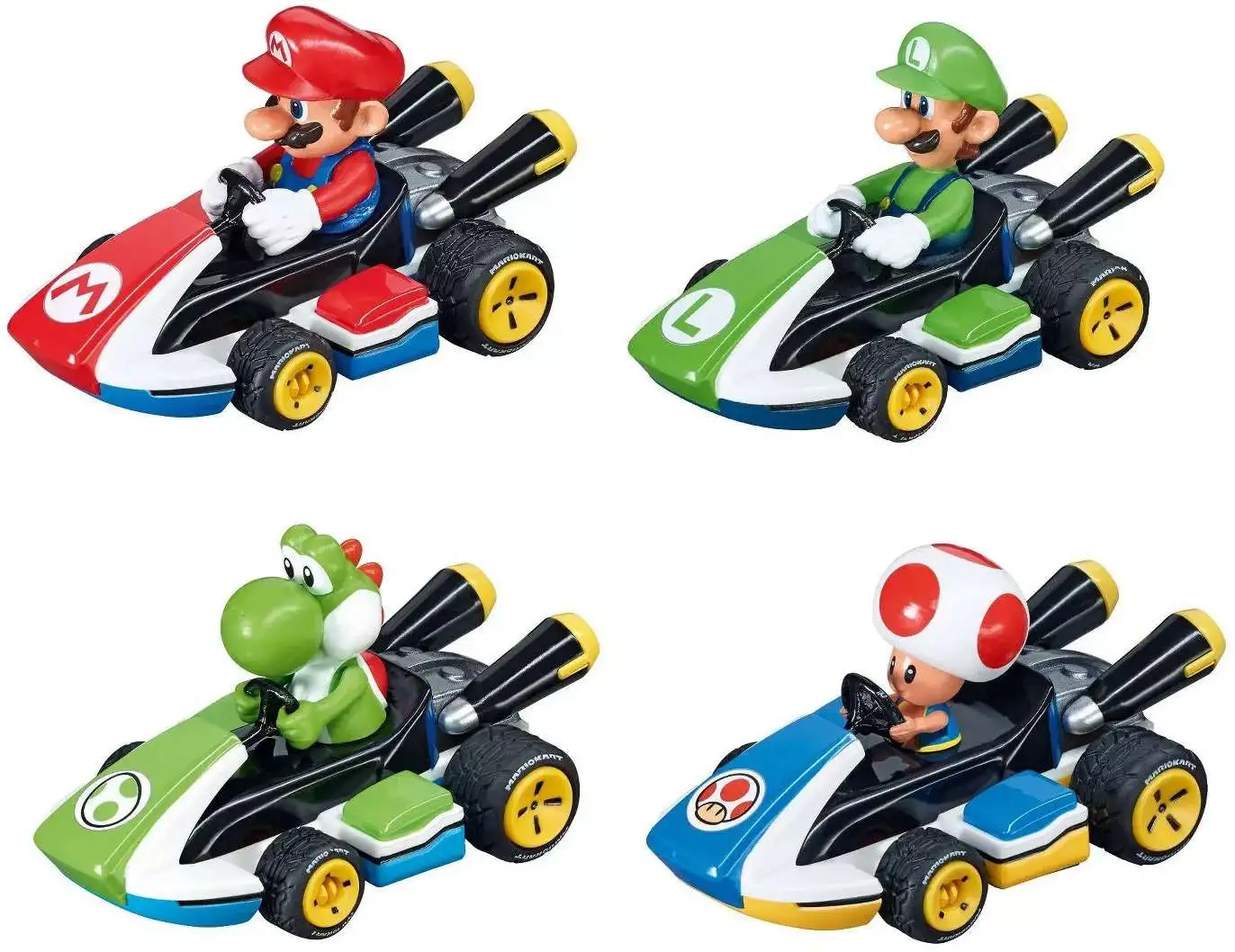 Super Mario Mario Kart Pull Speed Toad, Yoshi, Mario Luigi Exclusive Vehicle  4-Pack Carrera - ToyWiz