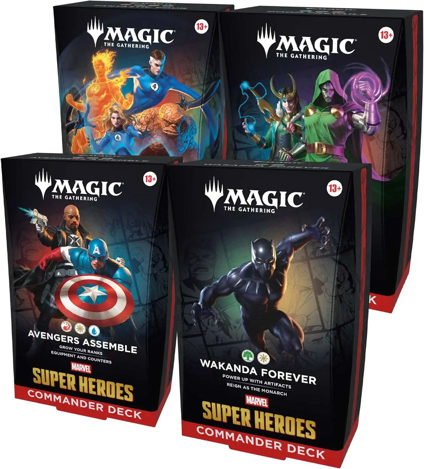 MtG Marvel Super Heroes Commander Deck Bundle [Avengers Assemble, Wakanda Forever, The Fantastic Four, Doom Prevails] (Pre-Order ships June)