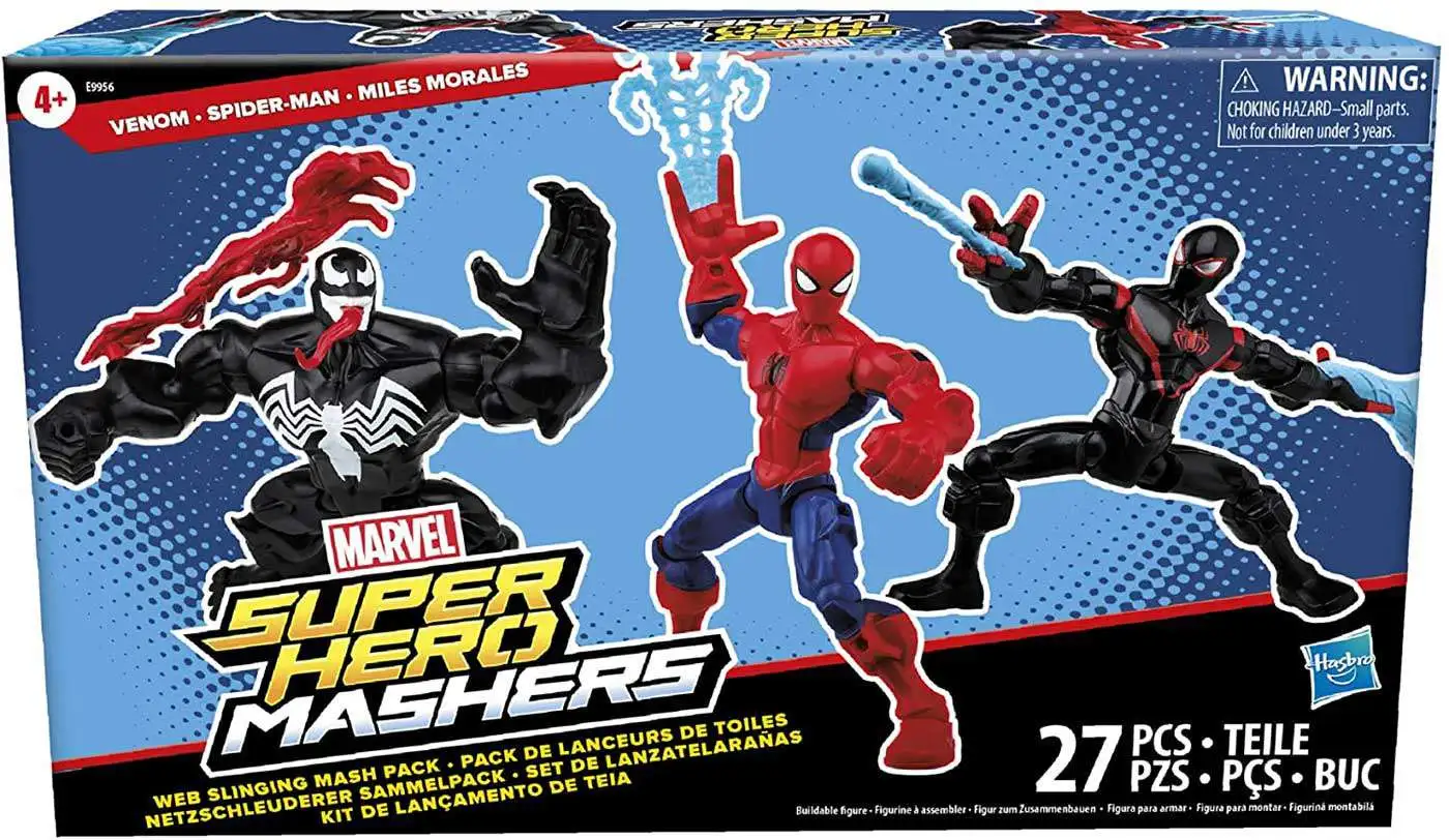 Marvel Super Hero Mashers Venom, Spider-Man Miles Morales Exclusive Action  Figure 3-Pack Web Slinging Mash Pack Hasbro - ToyWiz