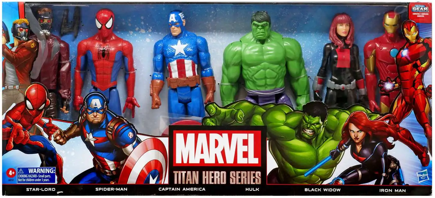 Marvel Titan Hero Series Star-Lord, Spider-Man, Captain America, Hulk,  Black Widow Iron Man 12 Action Figure 6-Pack Hasbro Toys - ToyWiz