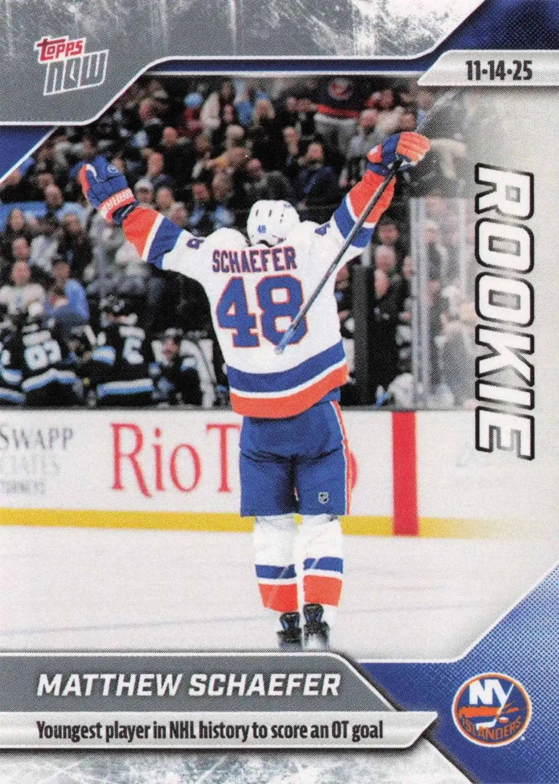 NHL Topps 2025-26 NOW Hockey Matthew Schaefer Single Sticker Card #37 [Rookie, Youngest Player in History to Score an OT Goal]