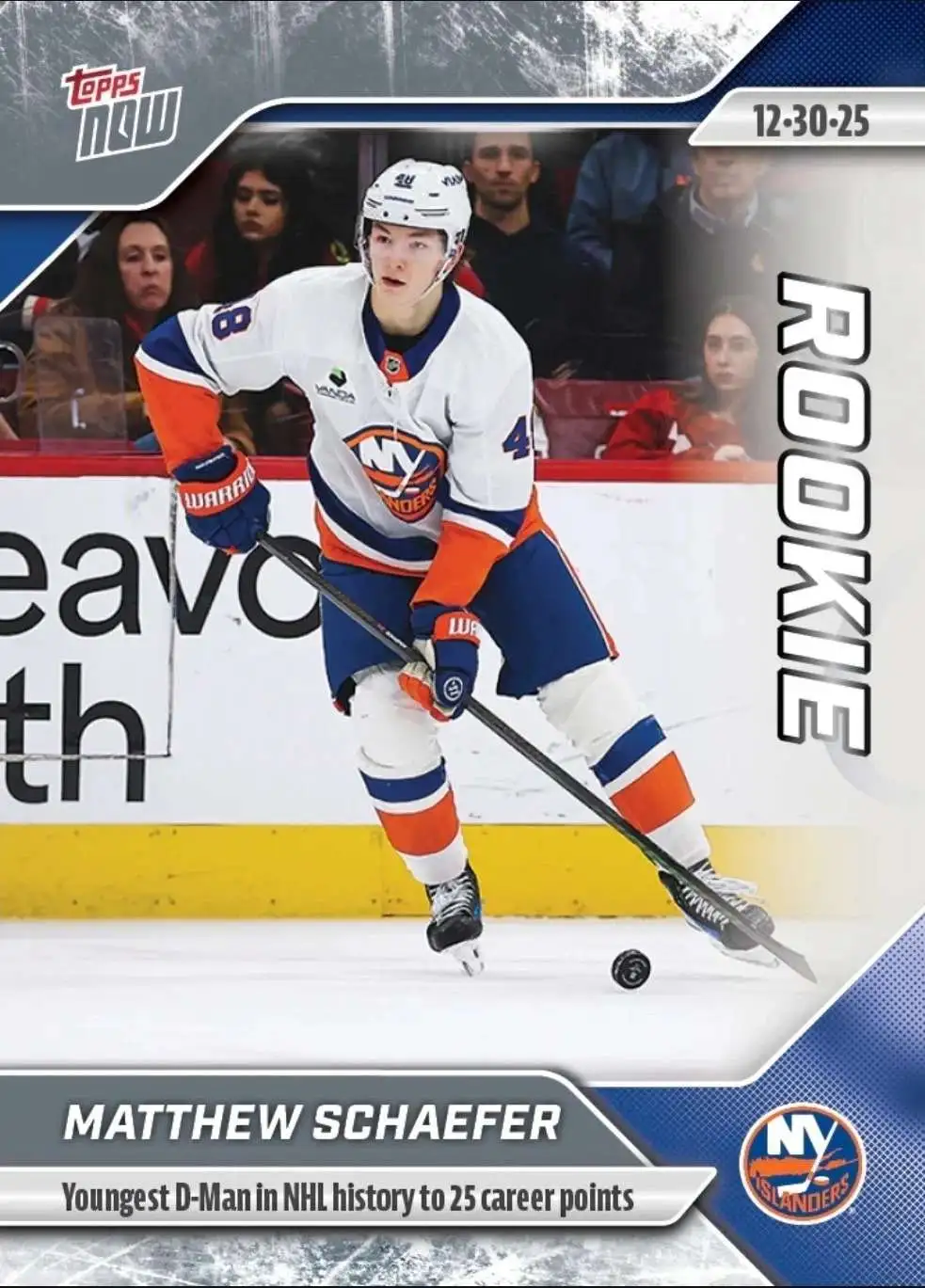 NHL Topps 2025-26 NOW Hockey Matthew Schaefer Single Sticker Card #77 [Rookie, Youngest D-Manin NHL History to 25 Career Points]