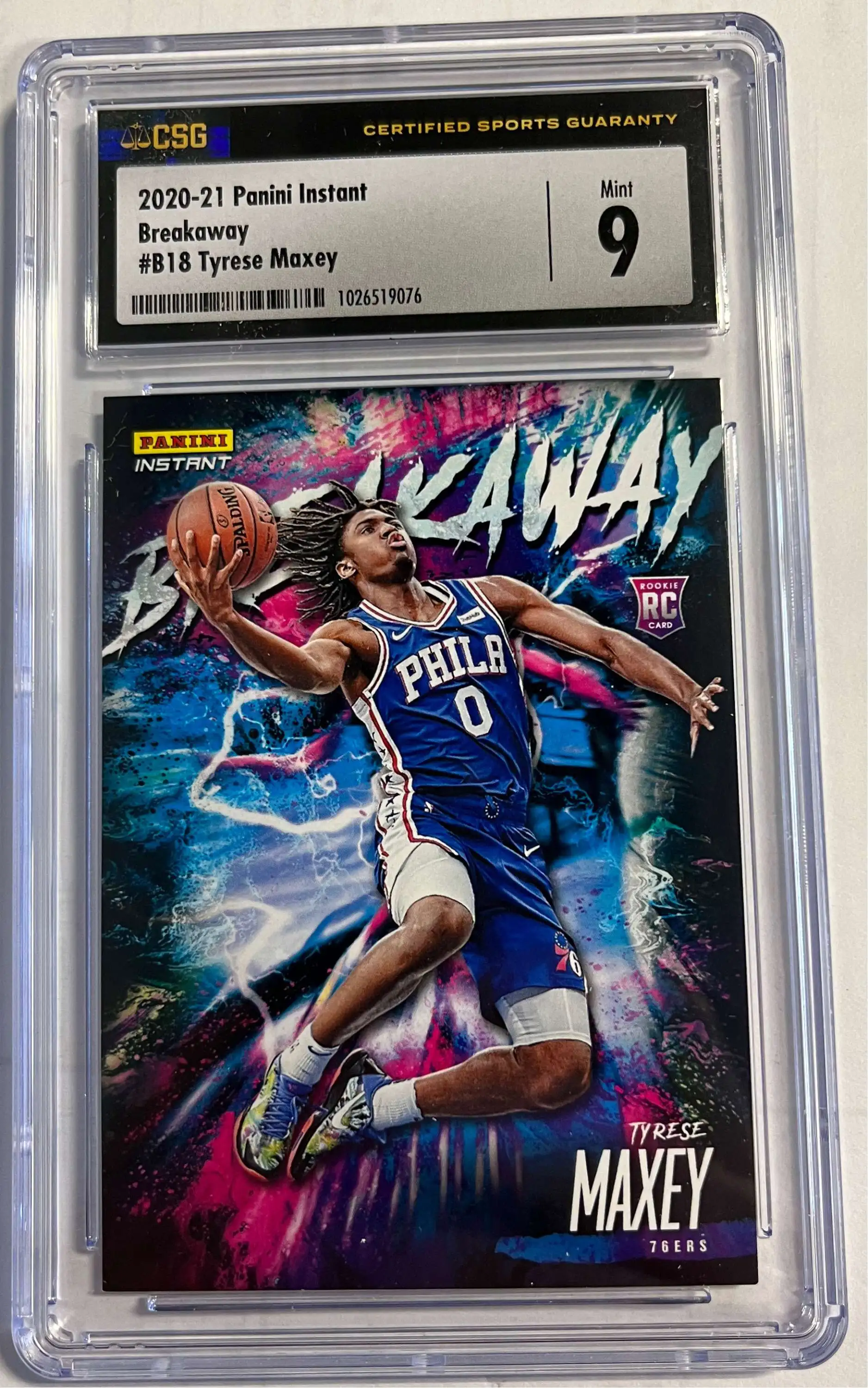 NBA 2020 Panini Instant Tyrese Maxey Rookie Graded Card B18 [Breakaway] [CSG 9]