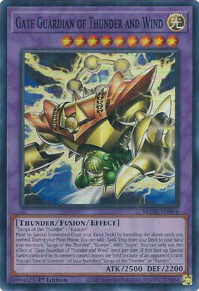 YuGiOh Trading Card Games Maze of Memories Super Rare Gate Guardian of Thunder and Wind MAZE-EN004