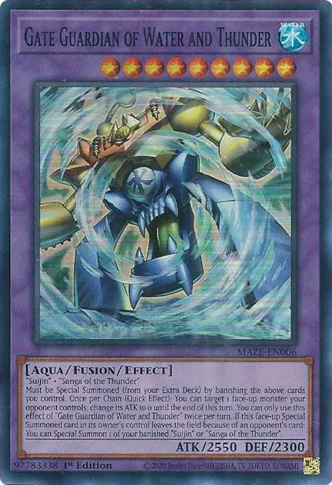 YuGiOh Trading Card Games Maze of Memories Super Rare Gate Guardian of Water and Thunder MAZE-EN006