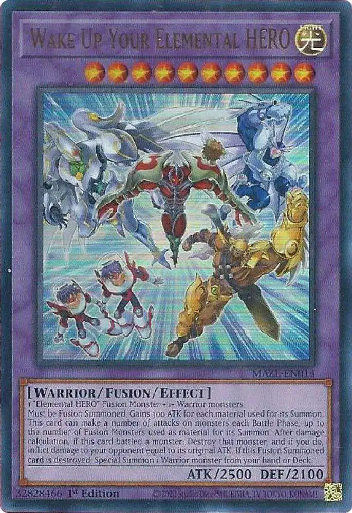 YuGiOh Trading Card Games Maze of Memories Ultra Rare Wake Up Your Elemental HERO MAZE-EN014