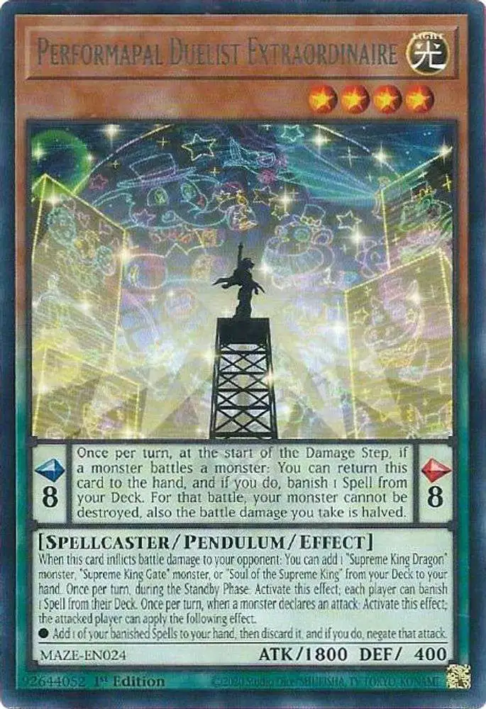 YuGiOh Trading Card Games Maze of Memories Rare Performapal Duelist Extraordinaire MAZE-EN024