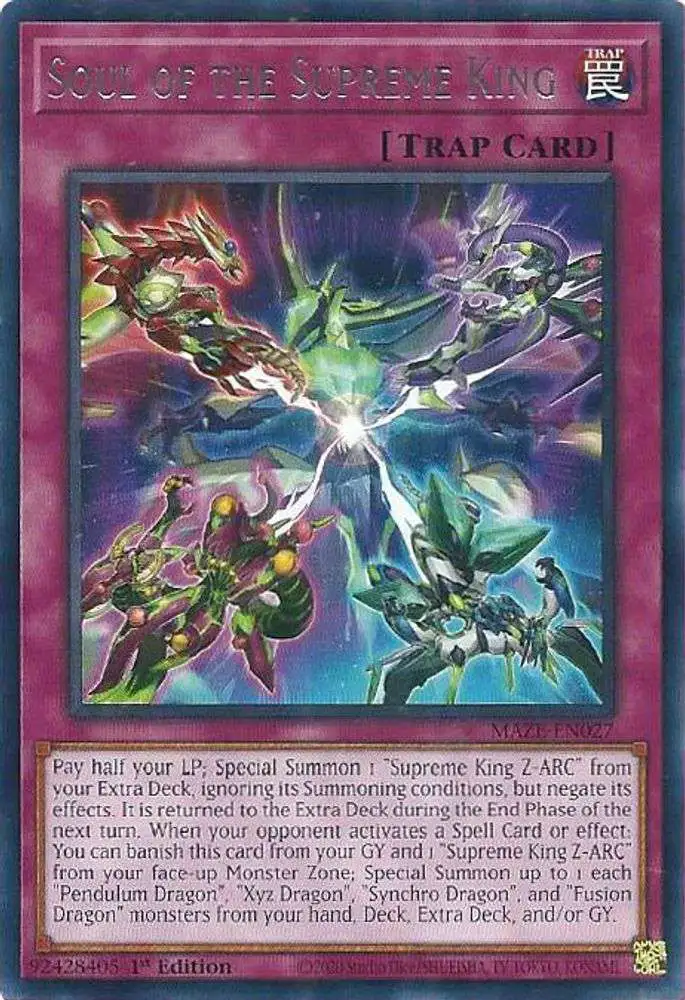 YuGiOh Trading Card Games Maze of Memories Rare Soul of the Supreme King MAZE-EN027