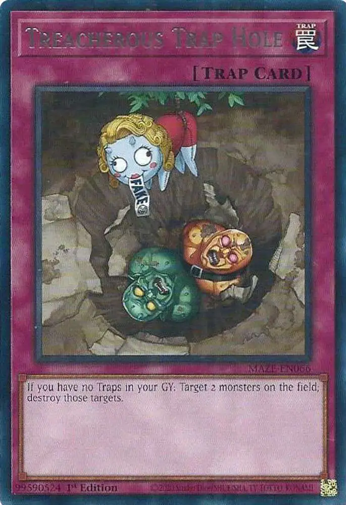 YuGiOh Trading Card Games Maze of Memories Single Card Rare Treacherous Trap  Hole MAZE-EN066 - ToyWiz