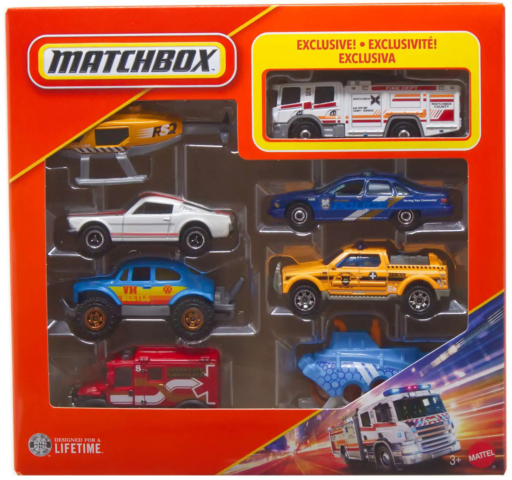 Matchbox Rescue Helicopter, 65 Ford Mustang GT, VW Beetle 4x4