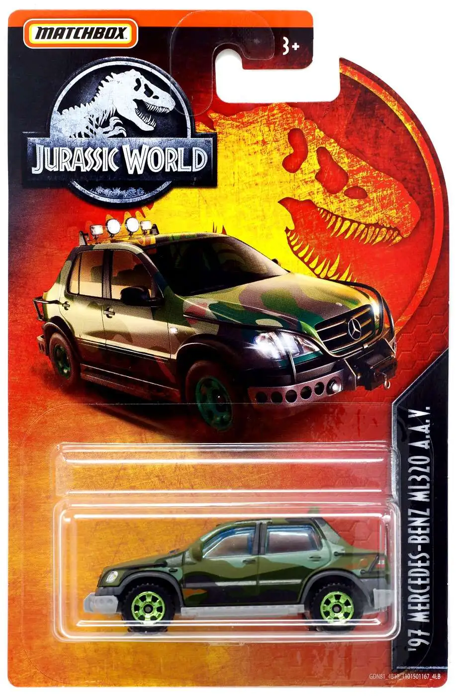 2018 MATCHBOX Jurassic World ™ Legacy #3'97 Mercedes-Benz ML320 VERT CAMOUFLAGE/Comme neuf on Card 