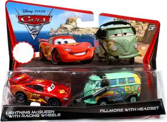 Disney / Pixar Cars Cars 2 Lightning McQueen with Racing Wheels & Fillmore with Headset Exclusive Diecast Car 2-Pack