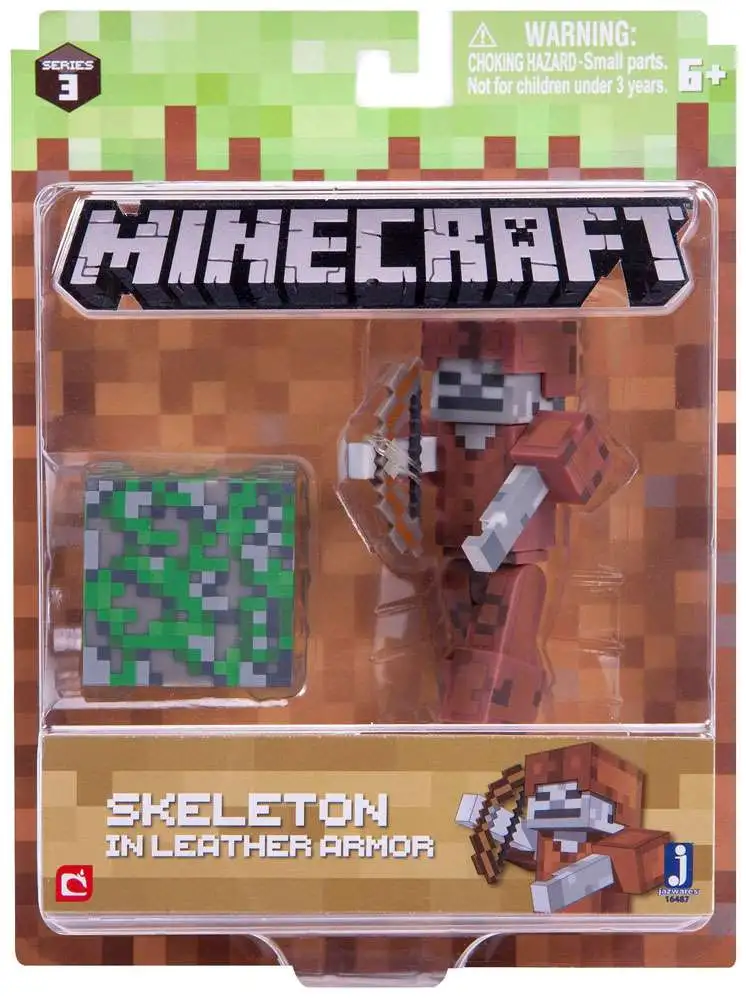 Minecraft 16487 3-Inch Action Figure Skeleton in Leather Armour Pack 